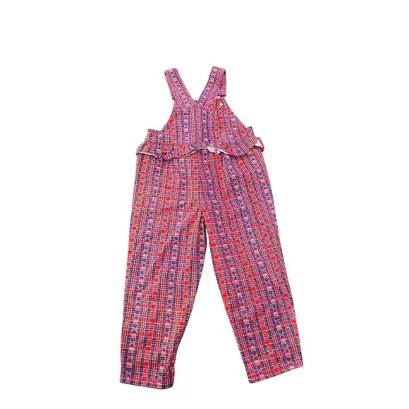 Okie Dokie Toddler Overalls 4T Plaid Cotton Vintage 90s Red Plaid - Picture 2 of 3